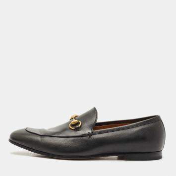 Pre Owned Gucci Black Leather Jordaan Loafers Size 43