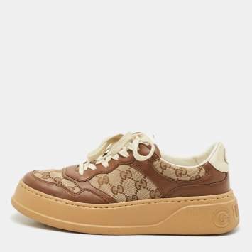 Pre Owned Gucci Beige/Brown GG Canvas and Leather Chunky B Sneakers Size 41.5