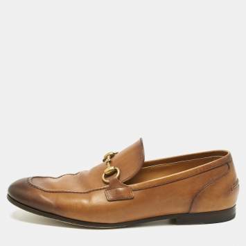 Pre Owned Gucci Brown Leather Jordaan Horsebit Loafers Size 41.5