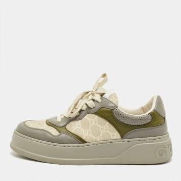 Pre Owned Gucci Multicolor Canvas and Leather Chunky B Low Top Sneakers Size 41.5
