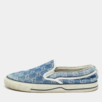 Pre Owned Gucci Blue GG Jacquard Denim Tennis 1977 Sneakers Size 43
