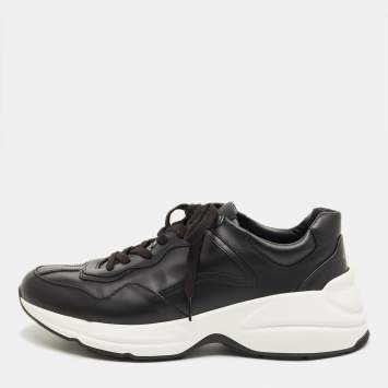 Pre Owned Gucci Black Leather Rhyton Sneakers Size 44