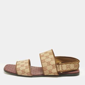 مملوكة مسبقًا صندل غوتشي فلات سليب باك كانفاس سويدي بيج/بني مقاس 43