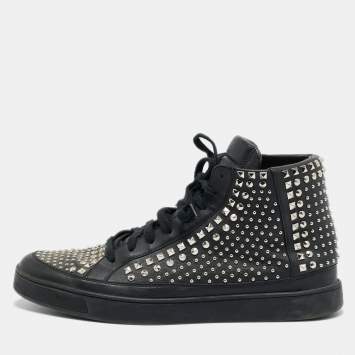 مملوكة مسبقًا Gucci Studded Size 43.5 Black Leather High Top Sneakers