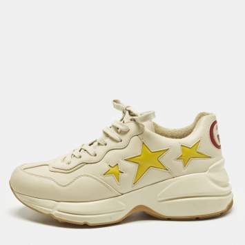 مملوكة مسبقًا Gucci Rhyton Size 41 Cream Leather Star Lace Up Sneakers