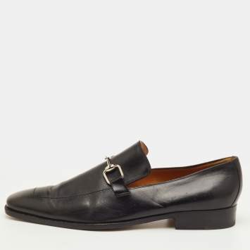مملوكة مسبقًا Gucci Betis Glamour Size 44 Black Leather Horsebit Slip On Loafers