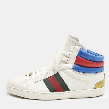 Pre Owned Gucci Ace Size 43.5 Multicolor Leather Stripe Web High Top Sneakers