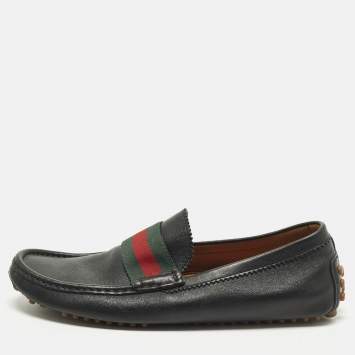 Pre Owned Gucci Web Size 42.5 Black Leather Slip On Loafers