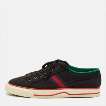 Pre Owned Gucci Tennis 1977 Size 45 Black Canvas Lace Up Sneakers