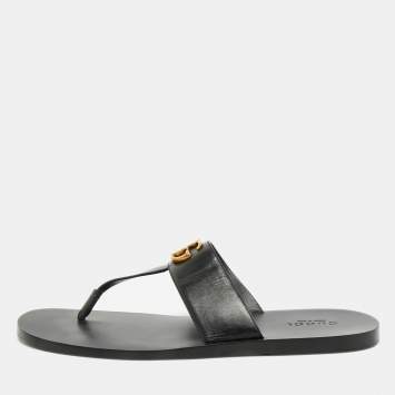 مملوكة مسبقًا صندل سلايد غوتشي "مارمونت" جي جي جلد أسود مقاس 43