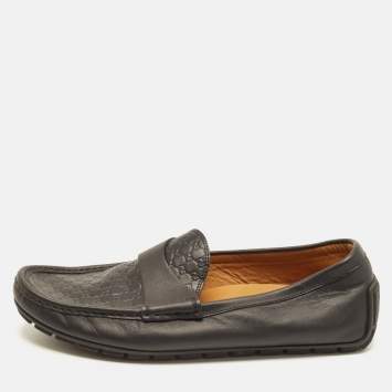 Pre Owned Gucci Microguccissima Size 43 Black Leather Driver Loafers