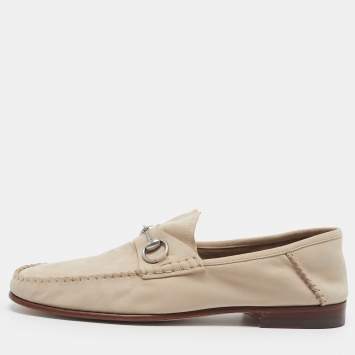 مملوكة مسبقًا Gucci Horsebit Size 44 Beige Nubuck Leather Slip On Loafers