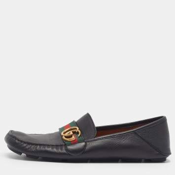 Pre Owned حذاء لوفرز غوتشي ويب هورسبِيت جلد أسود مقاس 37