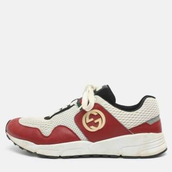 Pre Owned Gucci Typhoon Size 43 Red Leather and Mesh Low Top Sneakers