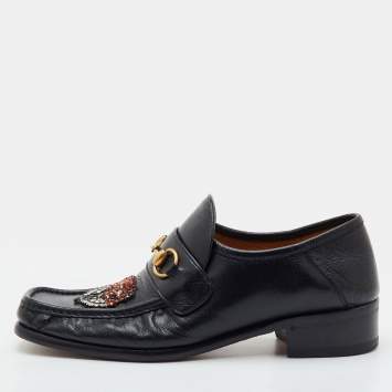 مملوكة مسبقًا Gucci Princetown Size 42.5 Black Leather Square Toe Horsebit Slip On Loafers