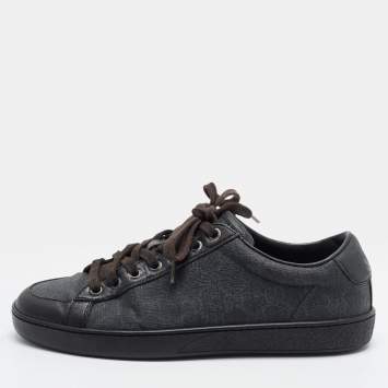 مملوكة مسبقًا Gucci Brooklyn Size 39.5 Black GG Supreme Canvas and Leather Low Top Sneakers