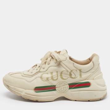 مملوكة مسبقًا Gucci Rhyton Size 40.5 Cream Leather Lace Up Sneakers