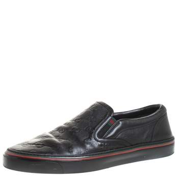 Pre Owned Gucci Black Guccissima Leather Slip On Sneakers Size 40.5