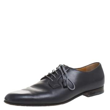 Pre Owned Gucci Black Leather Tassel Lace Detail Oxfords Size 44.5