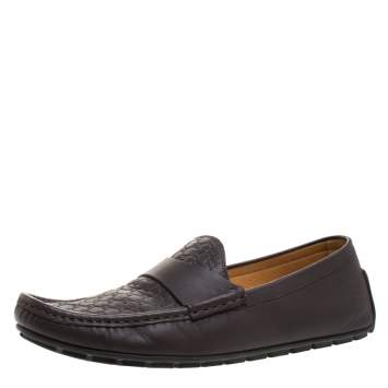 Pre Owned Gucci Dark Brown Micro Guccissima Leather Slip On Loafers Size 44