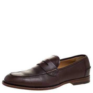 Pre Owned Gucci Brown Leather Slip On Penny Loafers Size 42