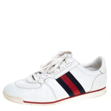 Pre Owned Gucci White GG Leather Web Coda Low Top Sneakers Size 41.5