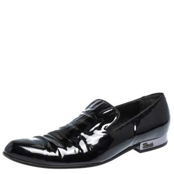 Pre Owned Gucci Black Patent Leather Smoking Slippers Size 42