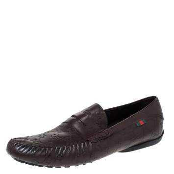 Pre Owned Gucci Brown Guccissima Leather Penny Loafers Size 45