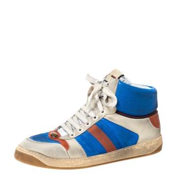 Pre Owned Gucci Multicolor Leather And Web Trim Screener High Top Sneakers Size 44.5