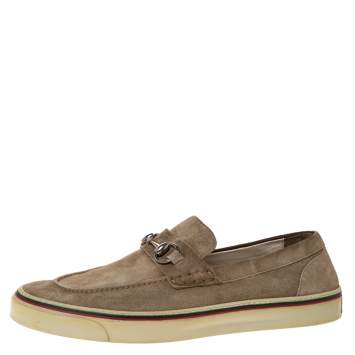 Pre Owned Gucci Grey Suede Horsebit Loafers Size 44