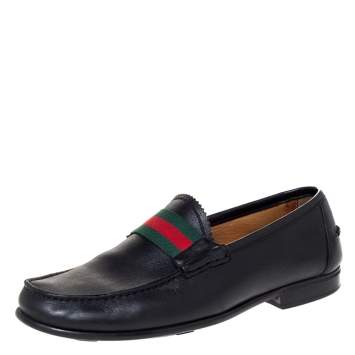Pre Owned Gucci Black Leather Frederik Web Loafers Size 41