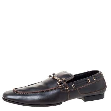 Pre Owned Gucci Black Leather Horsebit Loafers Size 43
