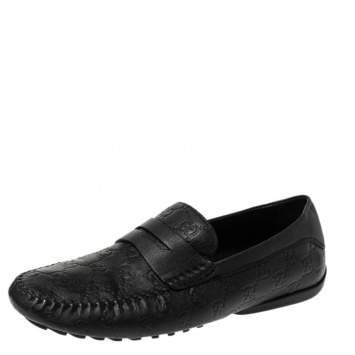Pre Owned Gucci Black Guccissima Leather Penny Loafers Size 41