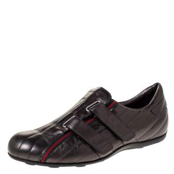 Pre Owned Gucci Metallic Matelasse Leather Double Velcro Sneakers 42.5