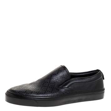 Pre Owned Gucci Black Diamante Leather Slip On Sneakers Size 40