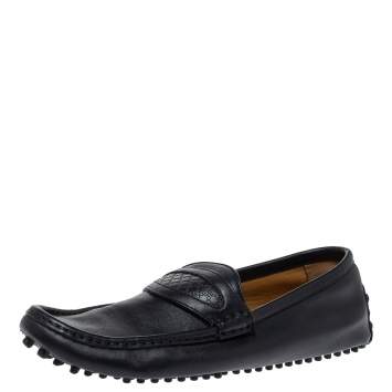 Gucci Dark Blue Leather Slip On Loafers Size 42.5