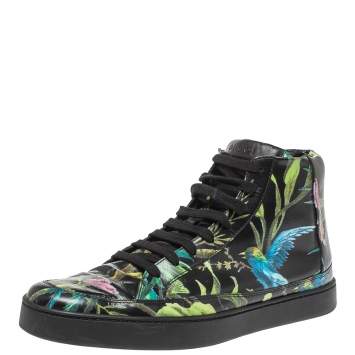 Pre Owned Gucci Multicolor Black Shangai St.Tropical Print Leather Lace Up Sneaker Size 43