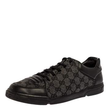 Pre Owned Gucci Grey/Black GG Supreme Canvas And Leather Sneakers Size 43