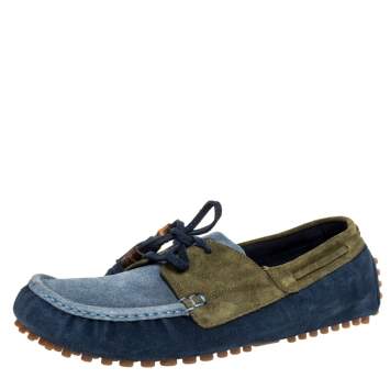 Pre Owned Gucci Tricolor Suede Leather Tassel Detail Slip On Loafers Size 44.5