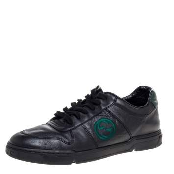Pre Owned Gucci Black Leather Interlocking G Logo Low Top Sneakers Size 42