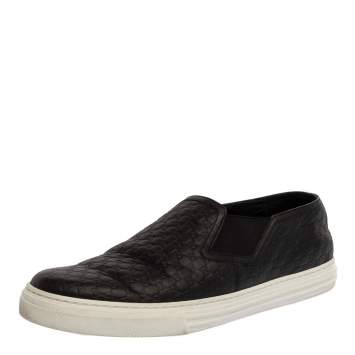 Pre Owned Gucci Black Microguccissima Leather Slip On Sneakers Size 44.5