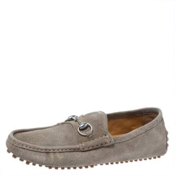 Pre Owned Gucci Beige Suede Horsebit Loafers Size 41