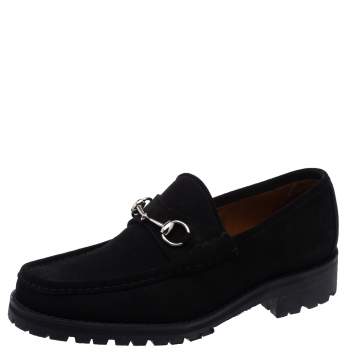 Pre Owned Gucci Black Suede 1953 Horsebit Loafers Size 43.5