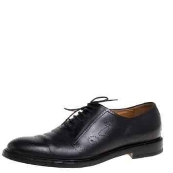 Pre Owned Gucci Black Brogue Detail Leather Oxfords Size 44