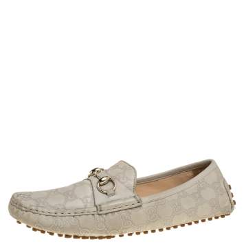 Pre Owned Gucci Cream Guccissima Leather Horsebit Loafers Size 40