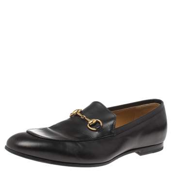 Pre Owned Gucci Black Leather Horsebit Loafers Size 42.5