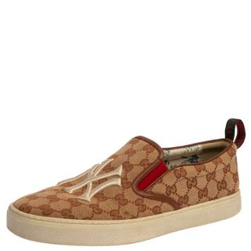 Pre Owned Gucci GG Beige GG Canvas NY Yankees Slip-On Sneakers Size 43