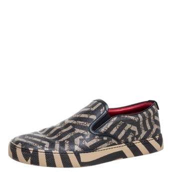 Pre Owned Gucci Beige/Black GG Caleido Canvas Dublin Slip-on Sneakers Size 42