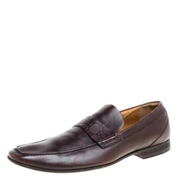 Pre Owned Gucci Brown Leather Loafers Size 41