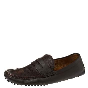 Pre Owned Gucci Dark Brown Leather Penny Loafer Drivers Size 45